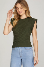 Load image into Gallery viewer, The Cable Knit Ruffle Sweater
