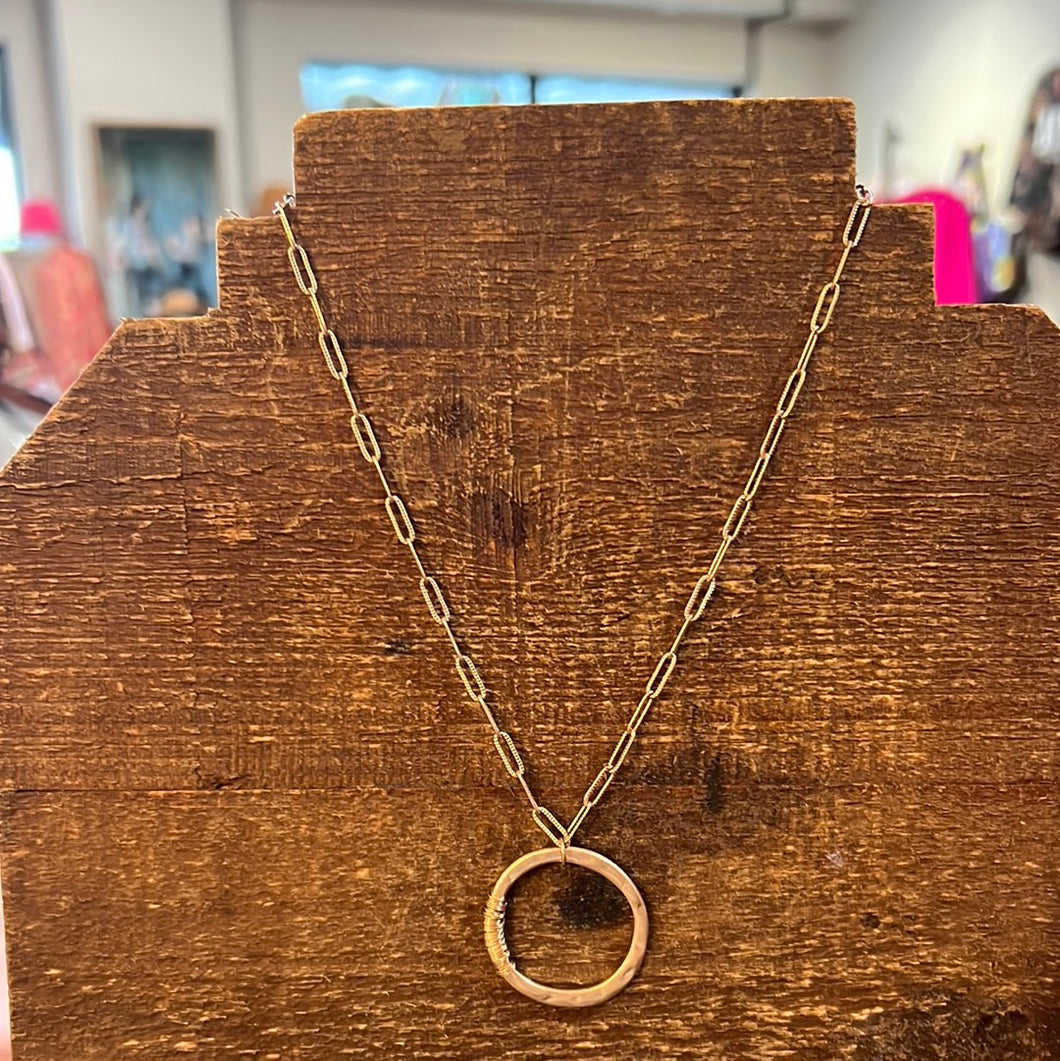 Gold Wire Wrapped Hoop Necklace