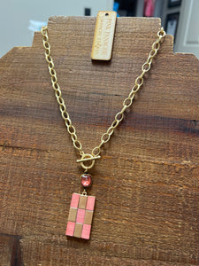 Pink Panache Checkerboard Necklace