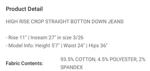 RISEN HR Crop Button Down Straight