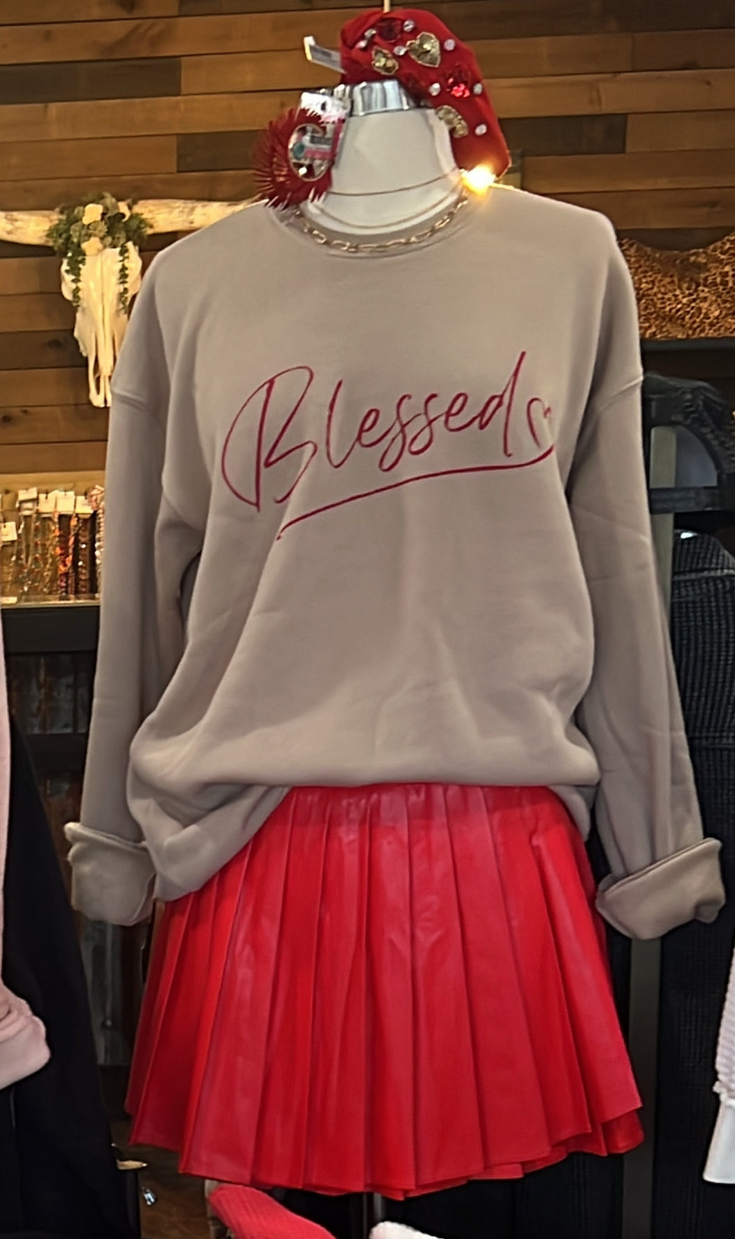 Red Leather Pleated Skirt