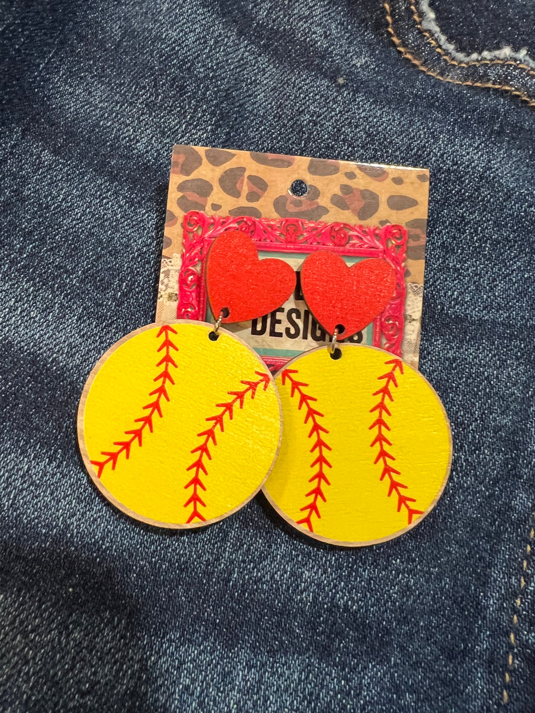 Wood Softball Earrings