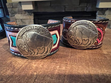 Load image into Gallery viewer, Tooled Leather Buffalo Coin Cuff
