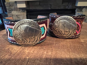 Tooled Leather Buffalo Coin Cuff