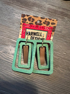 Wood Triple Square Earring