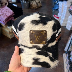 Upcycled Louis Vuitton canvas leopard trucker ball cap with