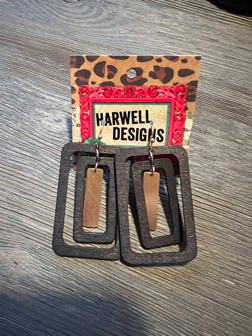 Wood Triple Square Earring