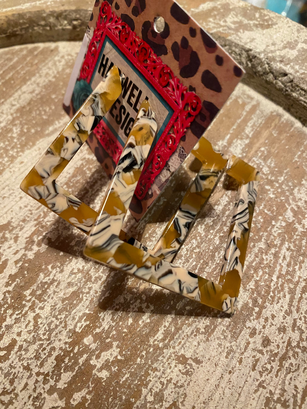 Mustard Marble Square Earring