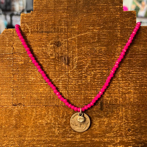 Color Bead Coin Necklace