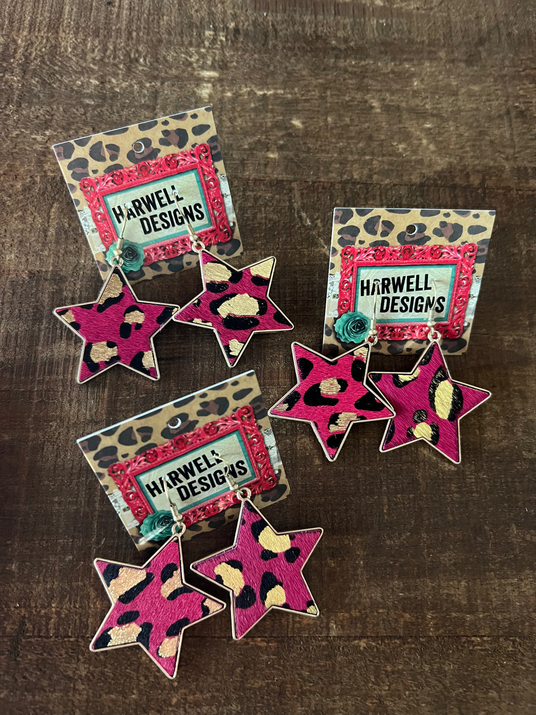 Pink Leopard Star Earrings