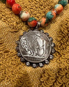 Orange Buffalo Coin Necklace