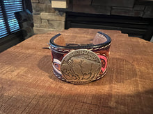 Load image into Gallery viewer, Tooled Leather Buffalo Coin Cuff
